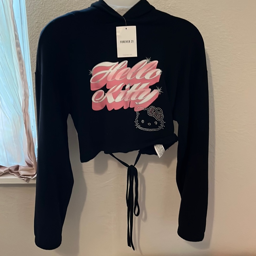 hello kitty cropped hoodie with tie back